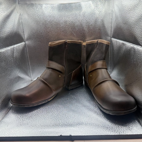 Size 11.5 Osstone Brown Mens Leather Round Toe Ankle Moto Chukka Boots 5008-1 main image 8